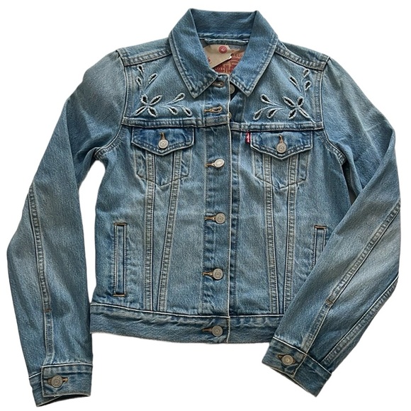 Levi’s Floral Laser Cut Out Trucker Jacket - Picture 2 of 12